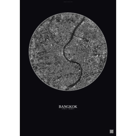 Affiche Bangkok – Poster vue satellite 6km N&B | Gravura – Fond foncé