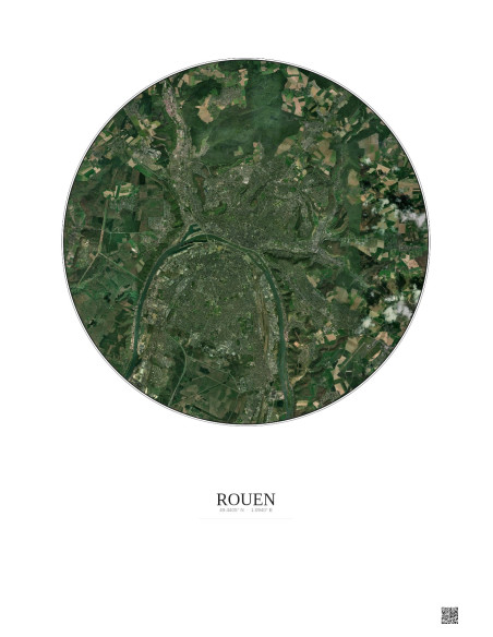 Affiche Rouen – Poster vue satellite 10km Couleur | Gravura – Fond clair