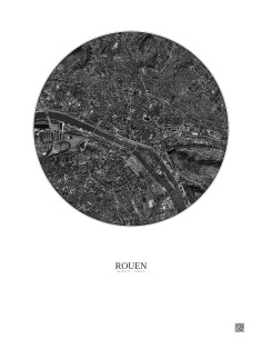 Affiche Rouen – Poster vue satellite 2.5km N&B | Gravura – Fond clair
