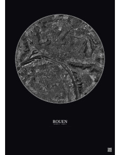 Affiche Rouen – Poster vue satellite 5km N&B | Gravura – Fond foncé