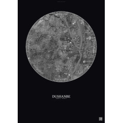 Affiche Dushanbe – Poster vue satellite 2.5km N&B | Gravura – Fond foncé