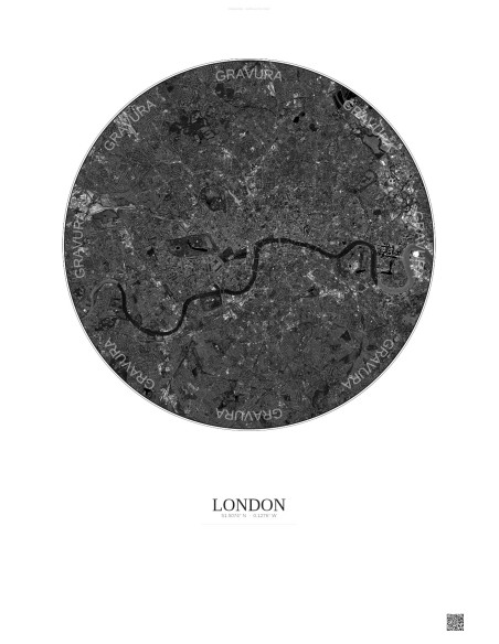 London Satellite View Poster 10km B&W | Gravura – Light background
