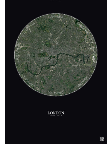 Affiche London – Poster vue satellite 10km Couleur | Gravura – Fond foncé
