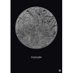 Affiche Dushanbe – Poster vue satellite 6km N&B | Gravura – Fond foncé