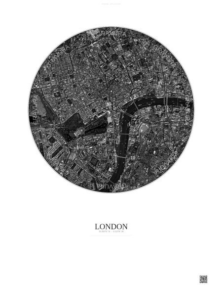 Affiche London – Poster vue satellite 2.5km N&B | Gravura – Fond clair