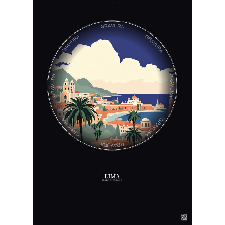 Affiche Lima – Poster illustration vintage – Lima | Gravura – Fond foncé