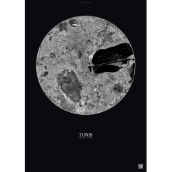 Affiche Tunis – Poster vue satellite 10km N&B | Gravura – Fond foncé