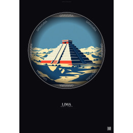 Affiche Lima – Poster illustration vintage – Pachacamac | Gravura – Fond foncé