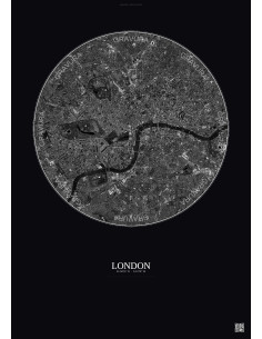 Affiche London – Poster vue satellite 6km N&B | Gravura – Fond foncé