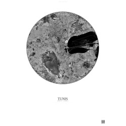 Affiche Tunis – Poster vue satellite 10km N&B | Gravura – Fond clair