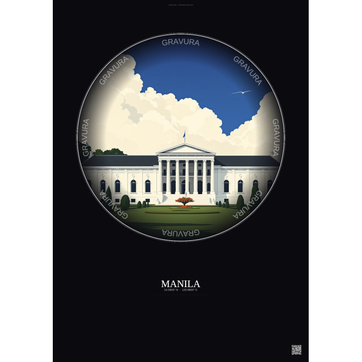 Affiche Manila – Poster illustration vintage – Malacanang Palace | Gravura – Fond foncé