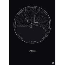 Affiche Cannes – Poster carte de ville 2.5km | Gravura – Fond foncé