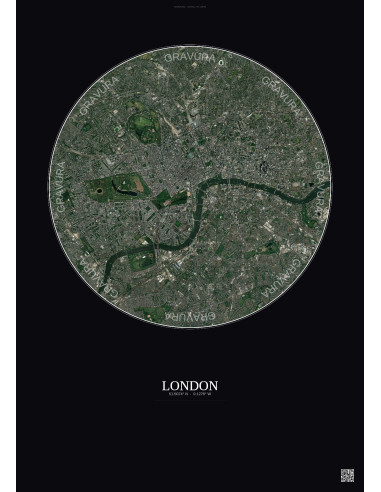Affiche London – Poster vue satellite 6km Couleur | Gravura – Fond foncé