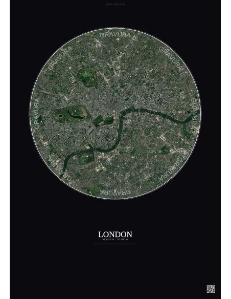 Affiche London – Poster vue satellite 6km Couleur | Gravura – Fond foncé