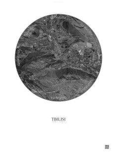 Affiche Tbilisi – Poster vue satellite 10km N&B | Gravura – Fond clair
