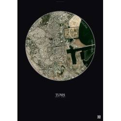 Affiche Tunis – Poster vue satellite 2.5km Couleur | Gravura – Fond foncé