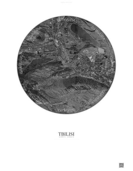 Tbilisi Satellite View Poster 10km B&W | Gravura – Light background
