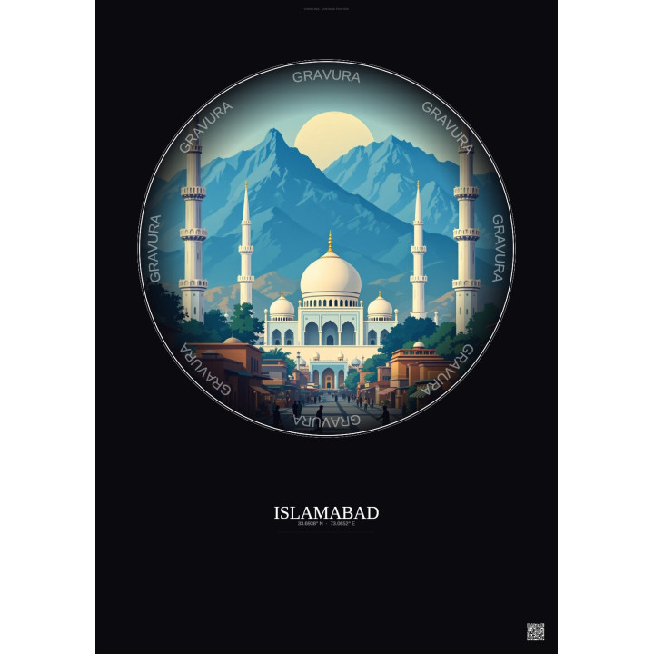 Affiche Islamabad – Poster illustration vintage – Islamabad | Gravura – Fond foncé