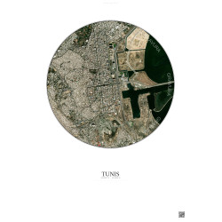 Affiche Tunis – Poster vue satellite 2.5km Couleur | Gravura – Fond clair