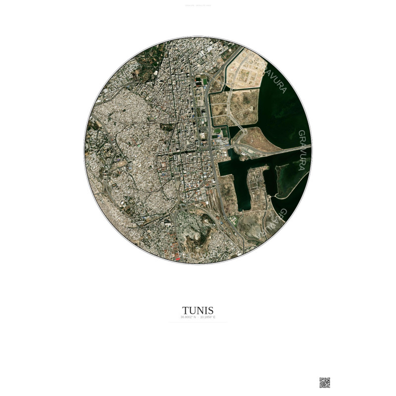 Tunis Satellite View Poster 2.5km Color | Gravura – Light background