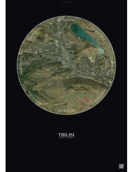 Tbilisi Satellite View Poster 10km Color | Gravura – Dark background