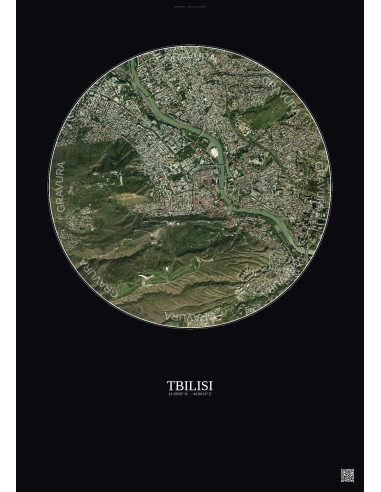 Tbilisi Satellite View Poster 2.5km Color | Gravura – Dark background
