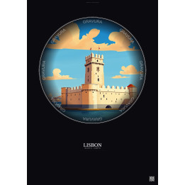 Affiche Lisbon – Poster illustration vintage – Torre De Belem | Gravura – Fond foncé