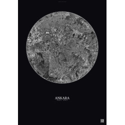 Affiche Ankara – Poster vue satellite 10km N&B | Gravura – Fond foncé