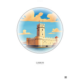 Affiche Lisbon – Poster illustration vintage – Torre De Belem | Gravura – Fond clair