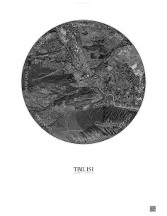 Affiche Tbilisi – Poster vue satellite 6km N&B | Gravura – Fond clair