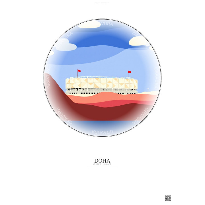 Affiche Doha – Poster illustration vintage – Stadium 974 | Gravura – Fond clair
