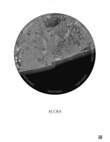 Affiche Accra – Poster vue satellite 10km N&B | Gravura – Fond clair
