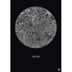 Affiche Ankara – Poster vue satellite 6km N&B | Gravura – Fond foncé