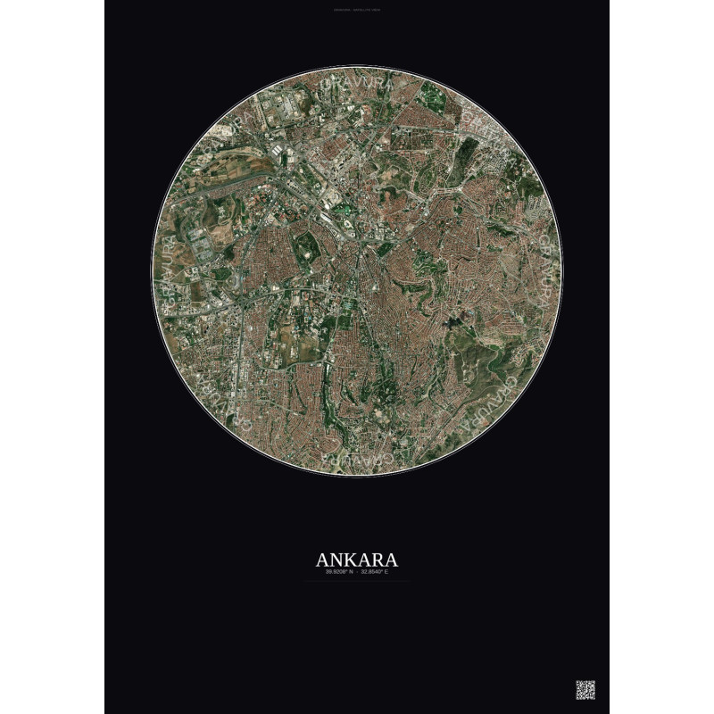 Affiche Ankara – Poster vue satellite 6km Couleur | Gravura – Fond foncé