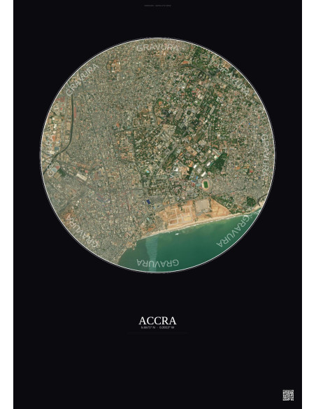 Affiche Accra – Poster vue satellite 2.5km Couleur | Gravura – Fond foncé