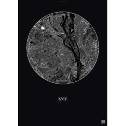 Affiche Kyiv – Poster vue satellite 10km N&B | Gravura – Fond foncé