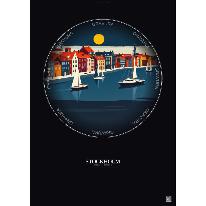 Affiche Stockholm – Poster illustration vintage – Stockholm | Gravura – Fond foncé