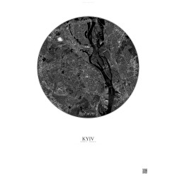 Affiche Kyiv – Poster vue satellite 10km N&B | Gravura – Fond clair