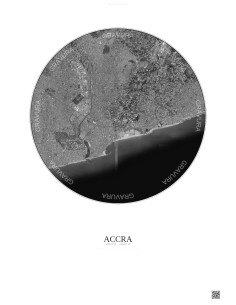 Affiche Accra – Poster vue satellite 6km N&B | Gravura – Fond clair