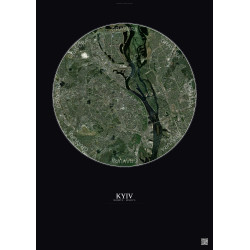 Affiche Kyiv – Poster vue satellite 10km Couleur | Gravura – Fond foncé