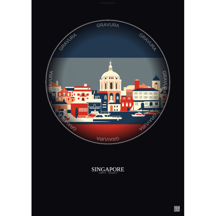 Affiche Singapore – Poster illustration vintage – Singapore | Gravura – Fond foncé