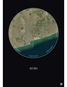 Affiche Accra – Poster vue satellite 6km Couleur | Gravura – Fond foncé