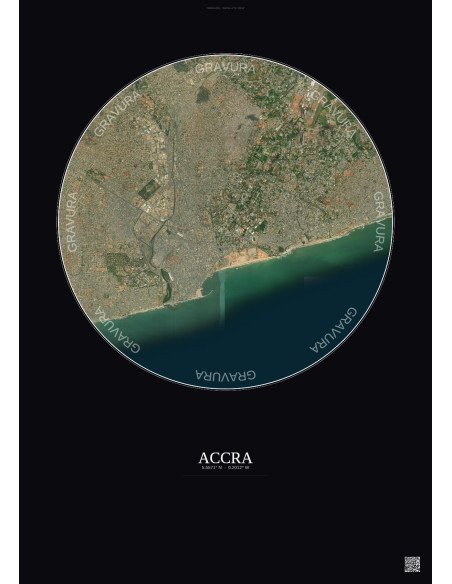 Affiche Accra – Poster vue satellite 6km Couleur | Gravura – Fond foncé