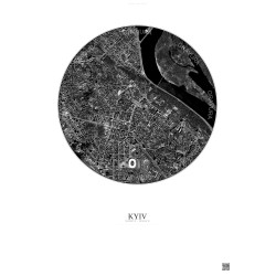 Affiche Kyiv – Poster vue satellite 2.5km N&B | Gravura – Fond clair