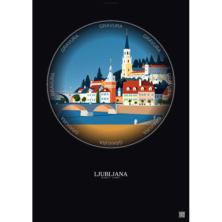 Affiche Ljubljana – Poster illustration vintage – Ljubljana | Gravura – Fond foncé