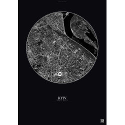 Affiche Kyiv – Poster vue satellite 2.5km N&B | Gravura – Fond foncé