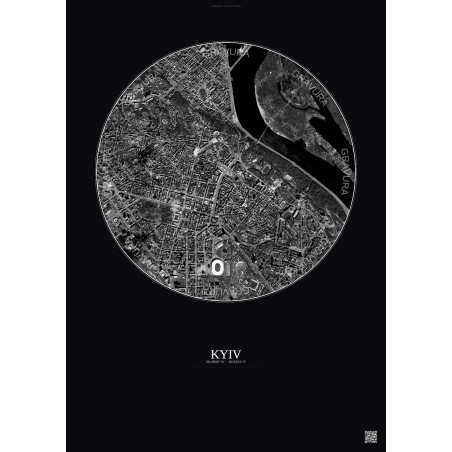 Affiche Kyiv – Poster vue satellite 2.5km N&B | Gravura – Fond foncé