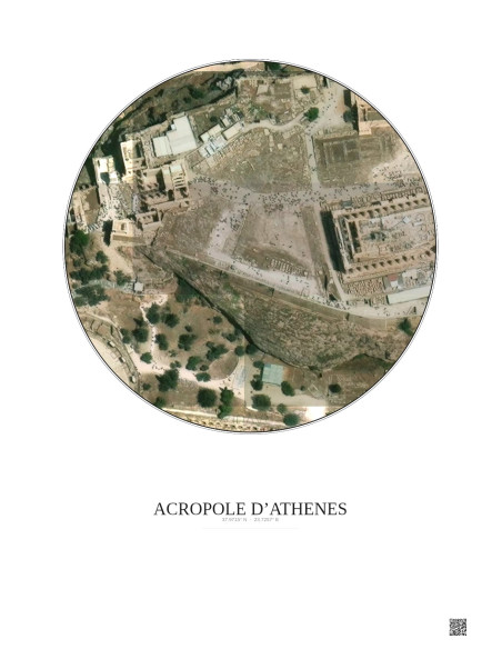 Affiche Acropole Dathenes – Poster vue satellite 0.1km Couleur | Gravura – Fond clair