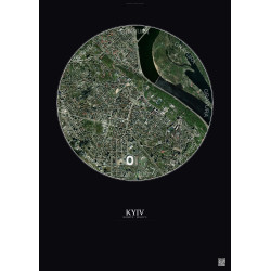 Affiche Kyiv – Poster vue satellite 2.5km Couleur | Gravura – Fond foncé