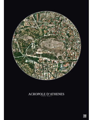 Affiche Acropole Dathenes – Poster vue satellite 0.5km Couleur | Gravura – Fond foncé